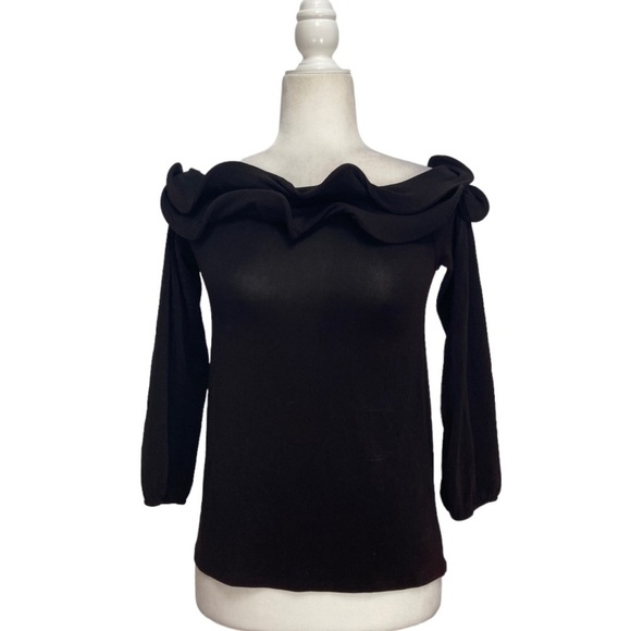 Armani Collezioni Off the Shoulder Ruffle top in Black - Picture 1 of 10